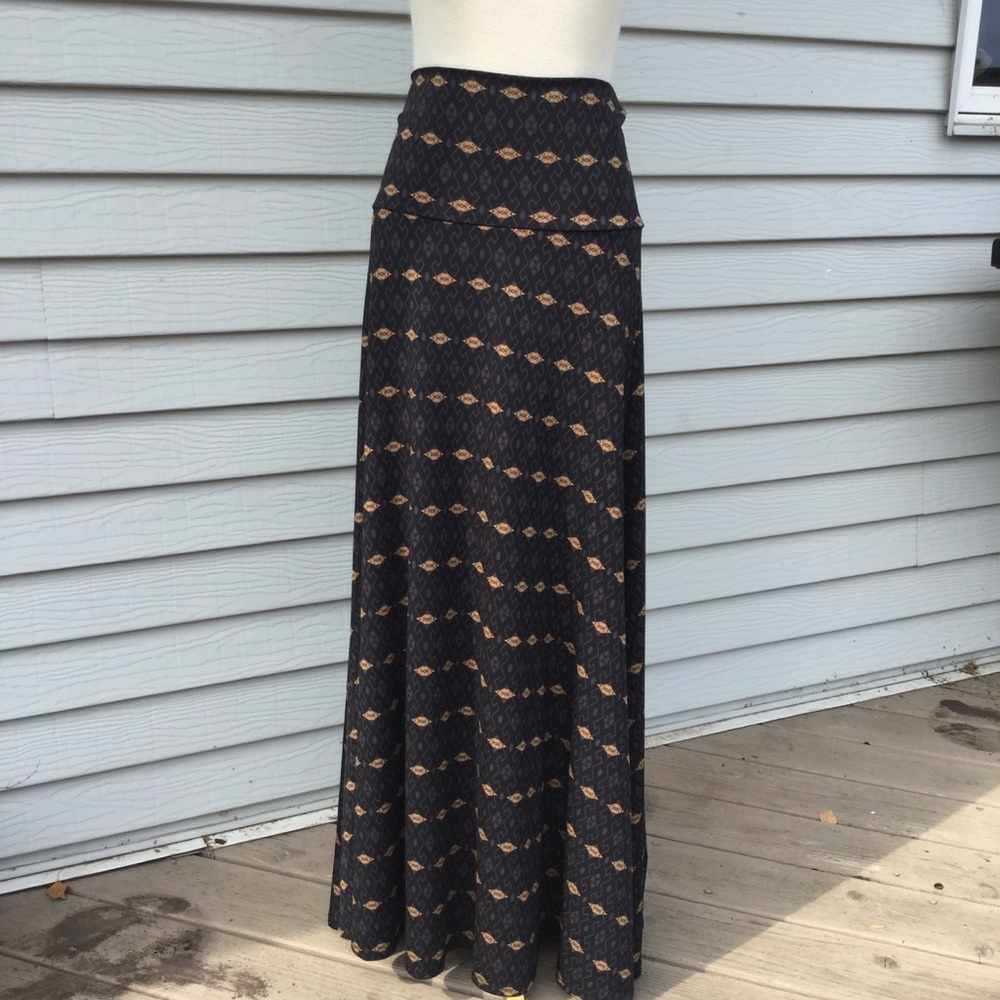 Tribal Black Maxi Skirt S Gold Medallions Boho